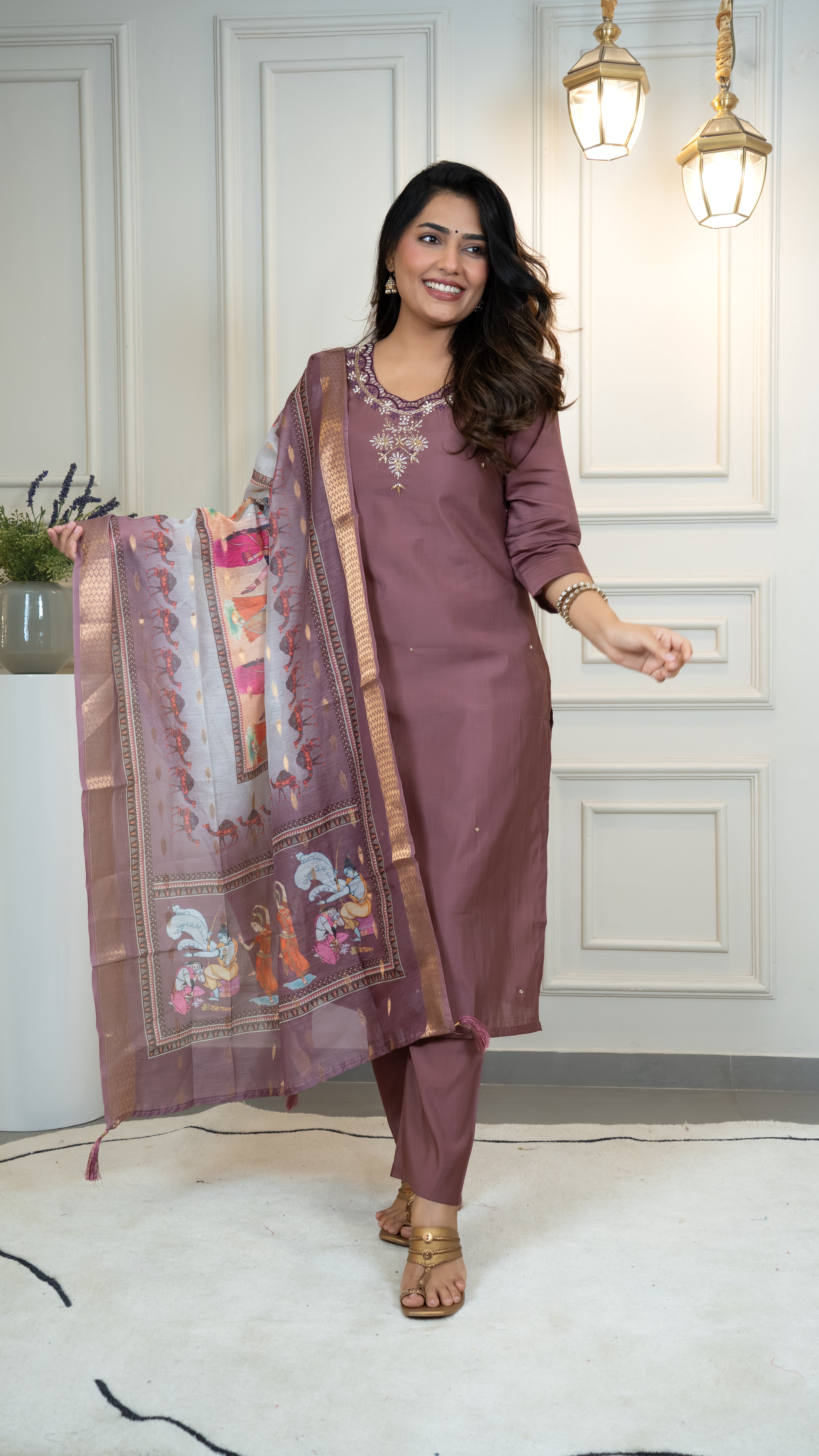 FABLOZ Designer Roman Silk Kurta Pant & Dupatta Set with Premium Embroidery