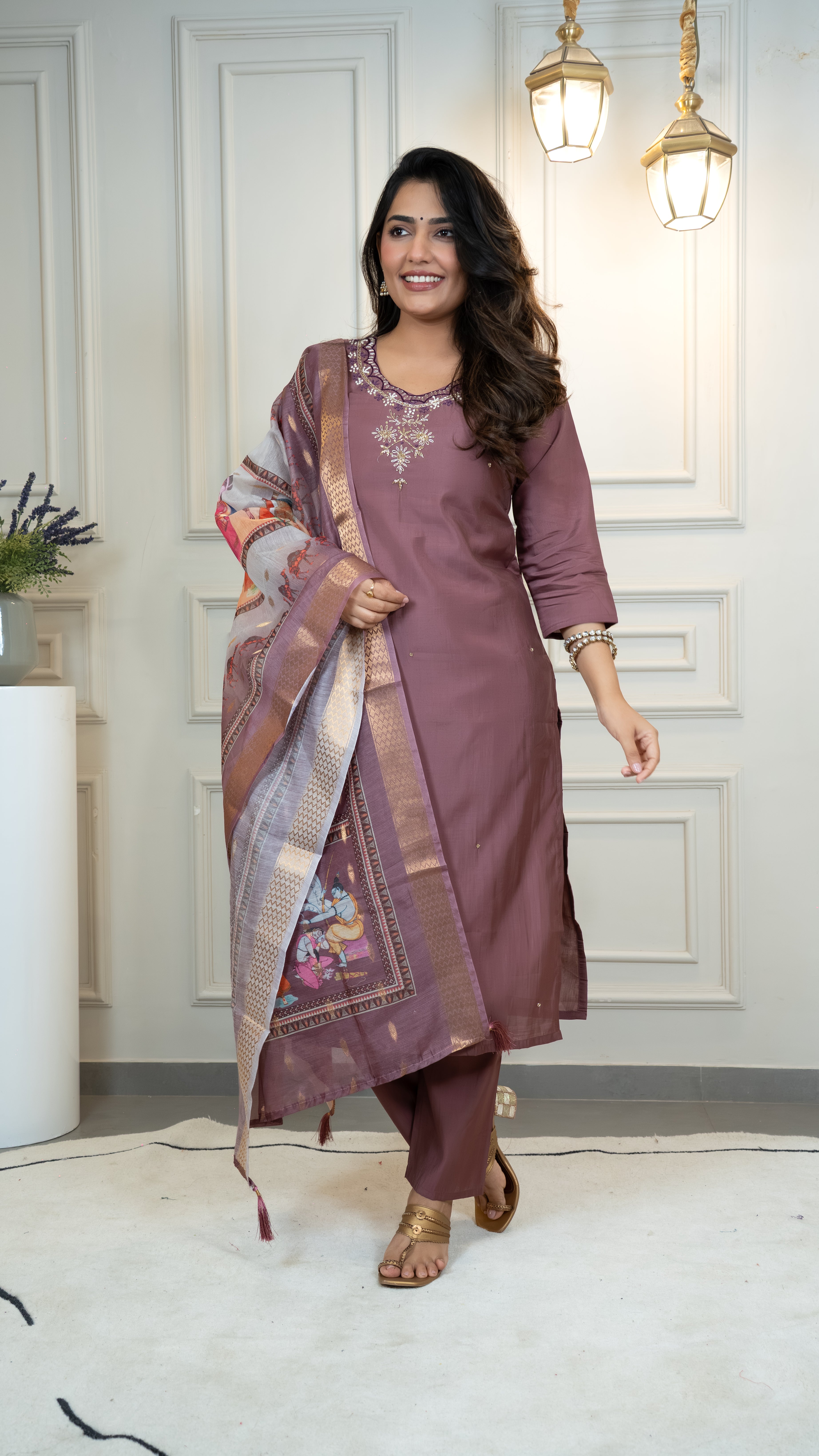 FABLOZ Designer Roman Silk Kurta Pant & Dupatta Set with Premium Embroidery