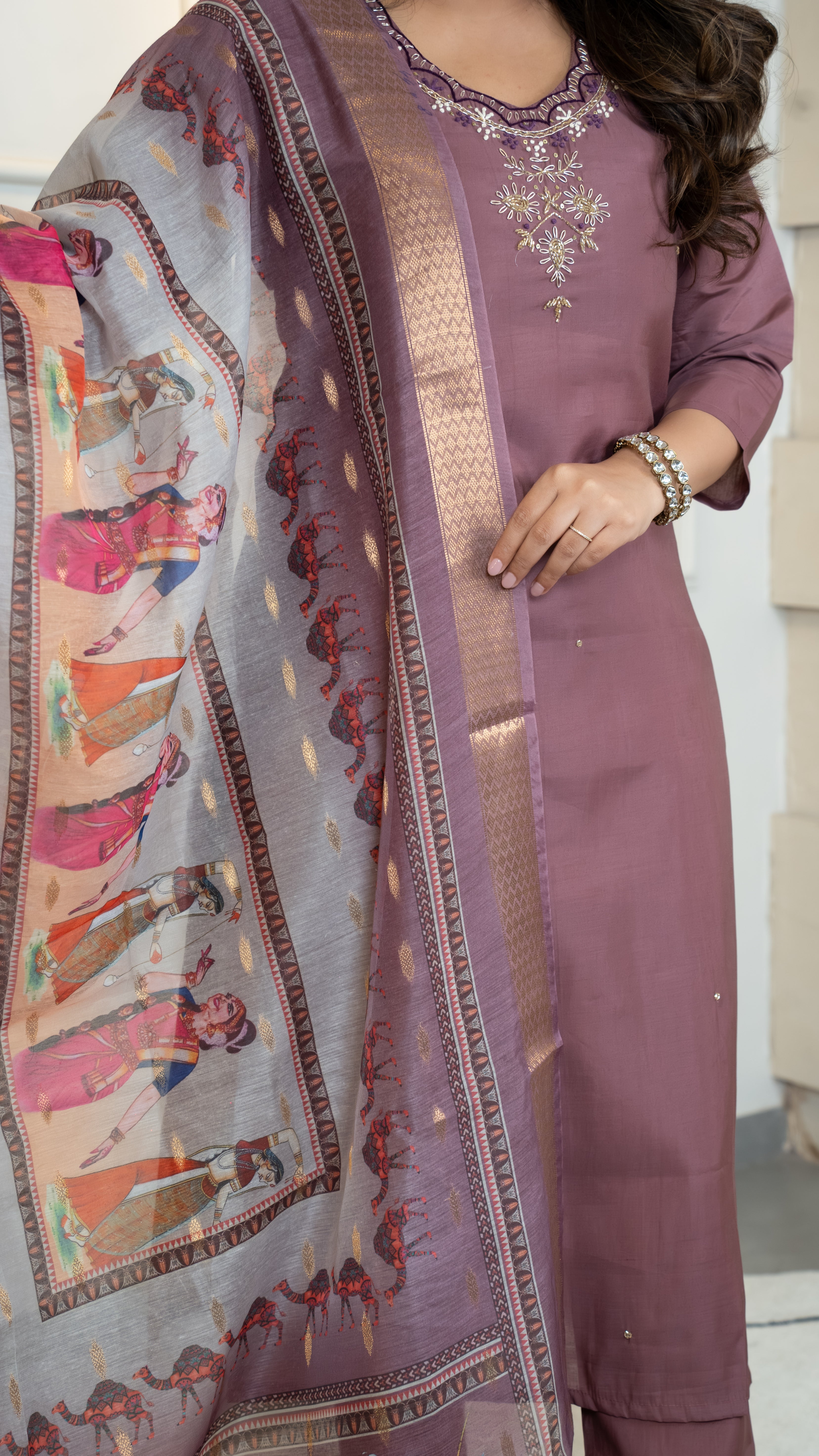 FABLOZ Designer Roman Silk Kurta Pant & Dupatta Set with Premium Embroidery