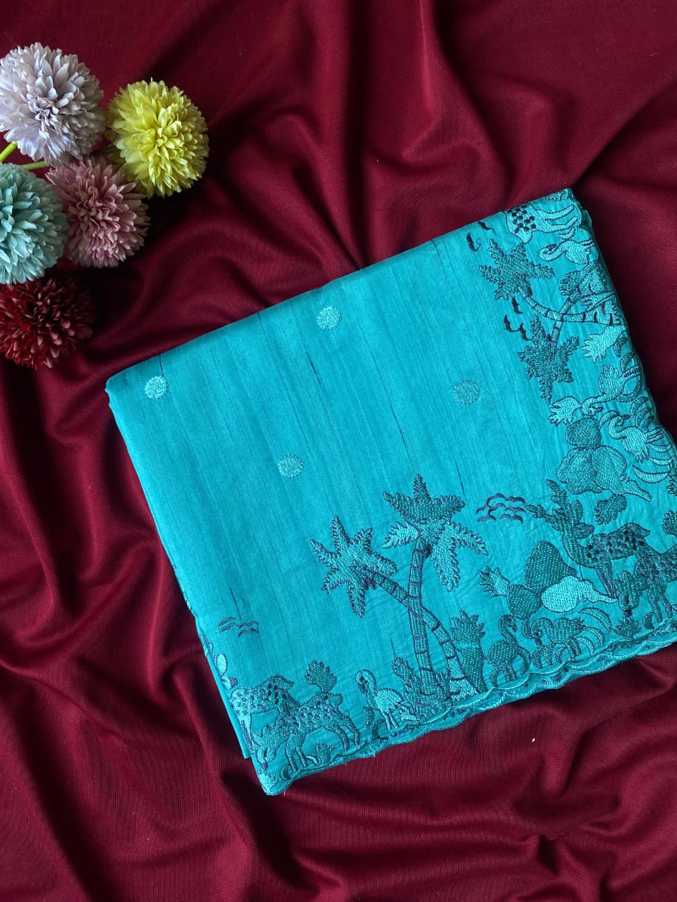 FABLOZ Women's Pure Matka Silk Saree with Multi-Thread Embroidery & Designer Blouse