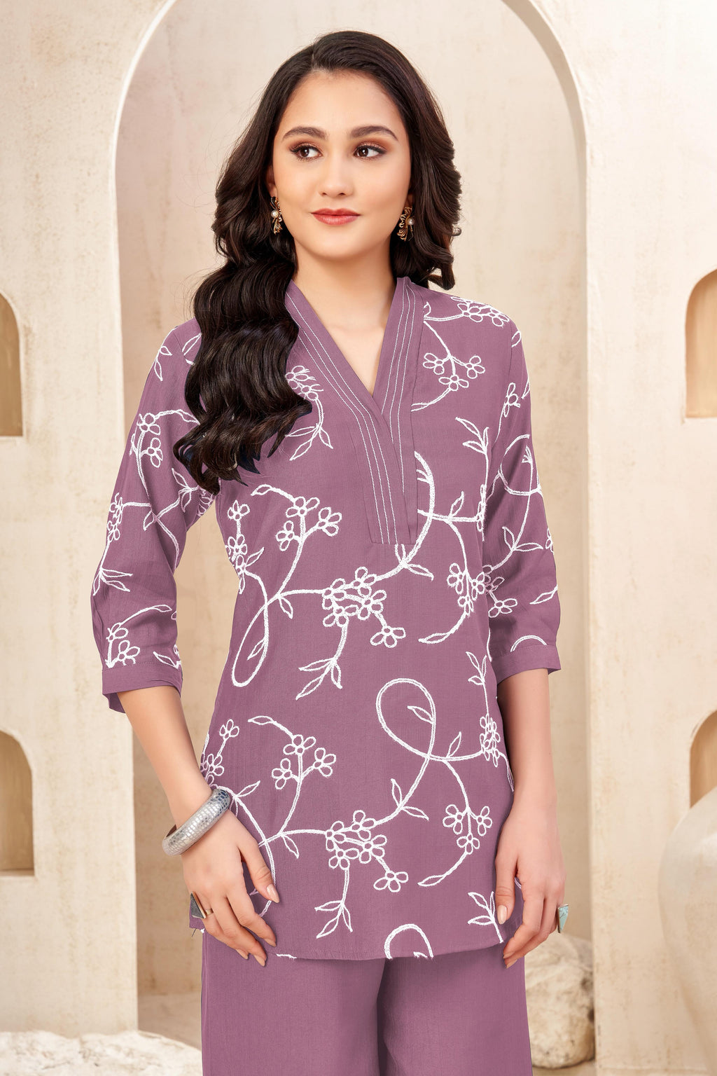 FABLOZ Women's Stylish Women’s Vatican Cord-Set with Ari Embroidered Top | Comfortable Daily & Office Wear