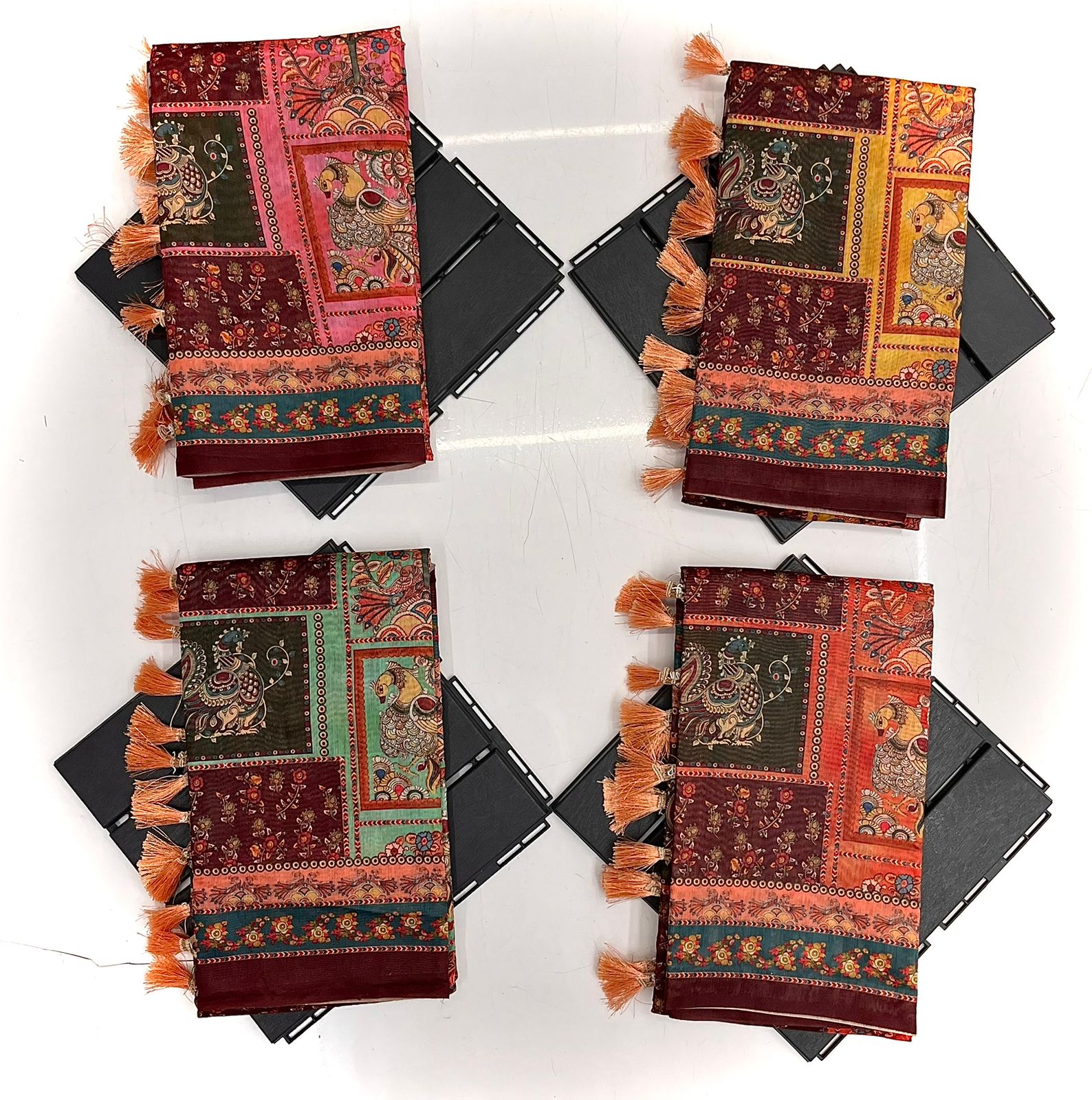 FABLOZ Women's Soft Cotton Kalamkari Printed Saree with Contrast Pallu & Tassels | Lightweight Daily & Festive Wear