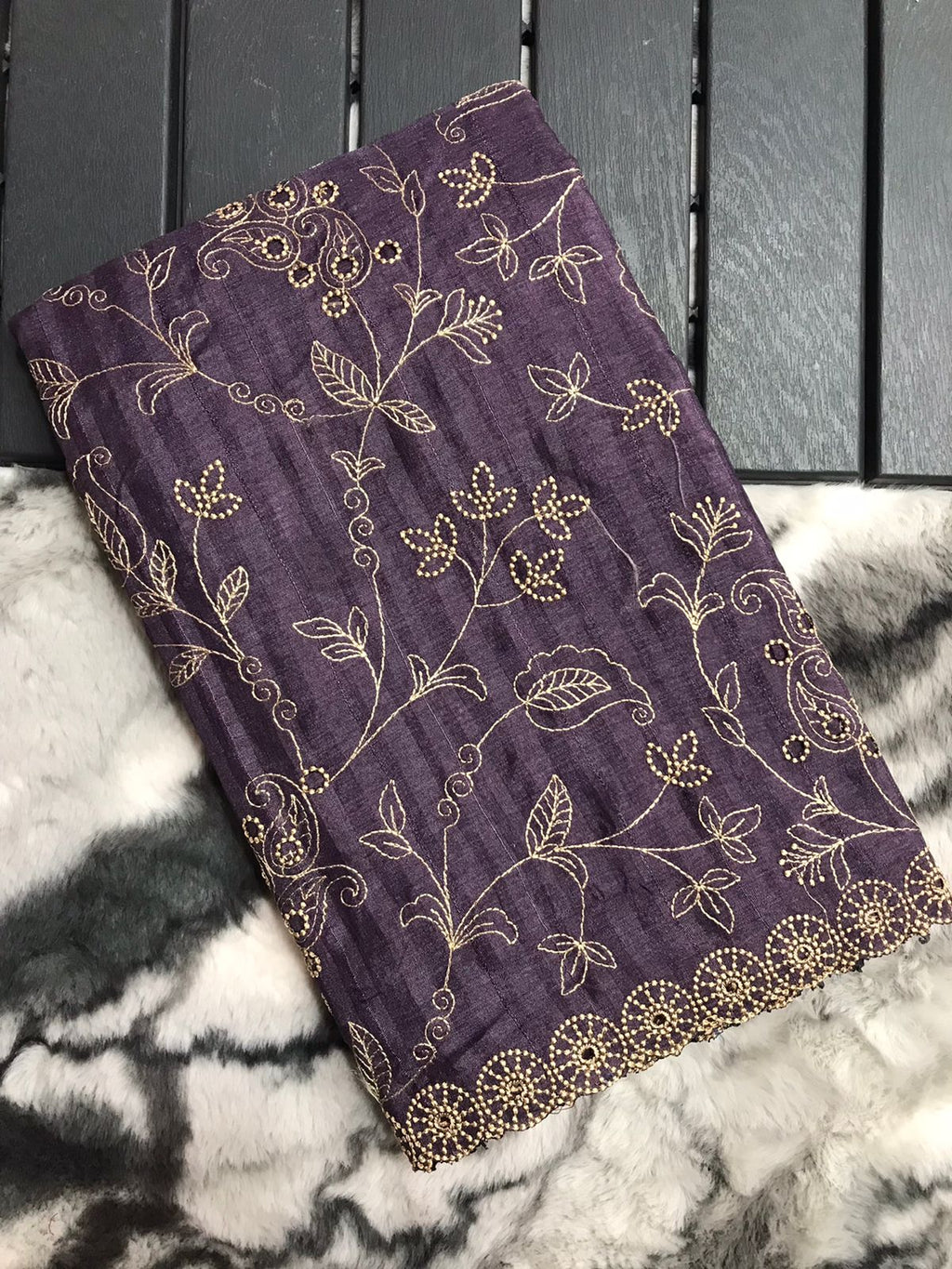 FABLOZ Women's Designer Pure Soft Silk Saree with Hand Thread Embroidery and Cutwork Detailing