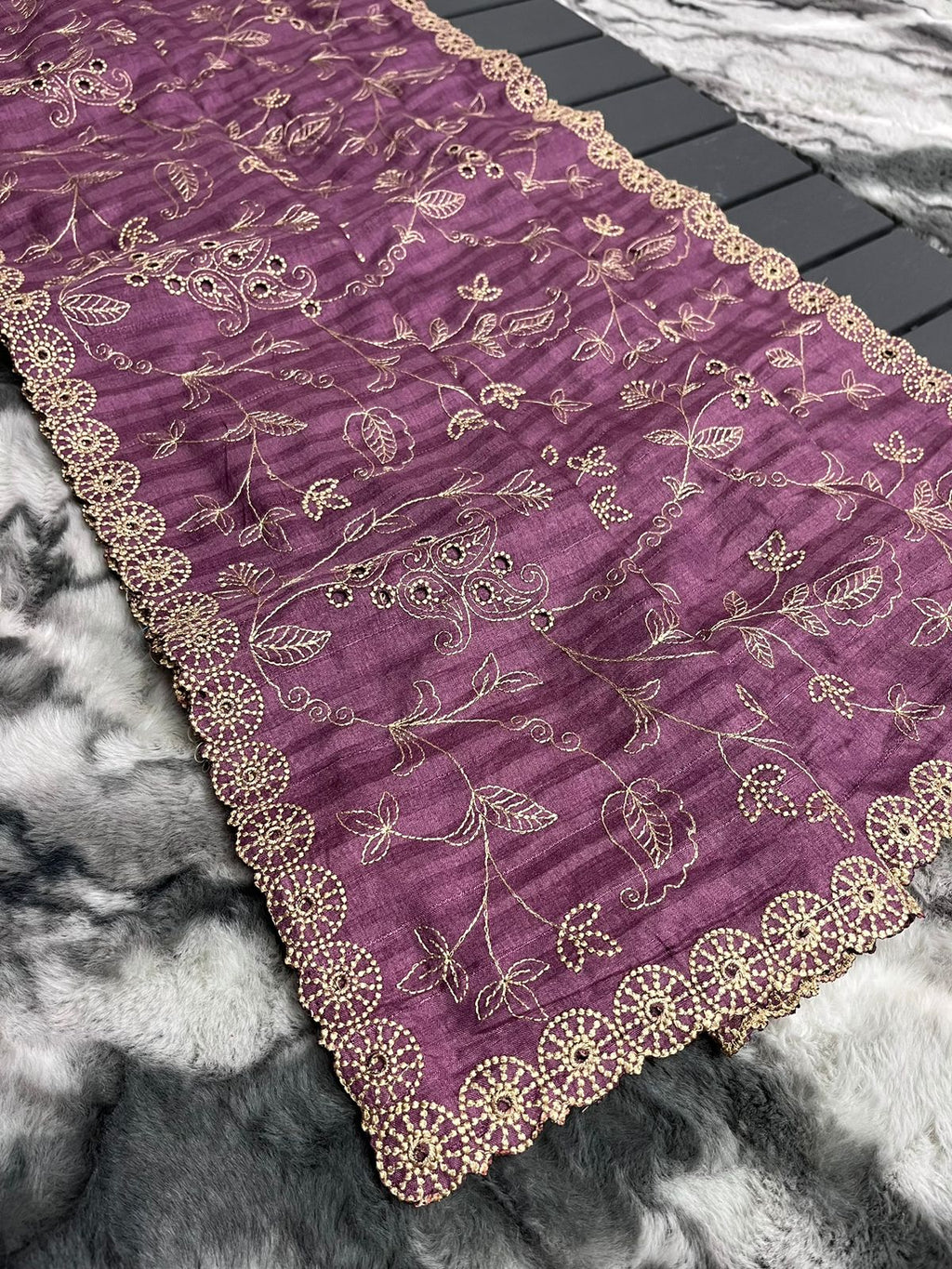 FABLOZ Women's Designer Pure Soft Silk Saree with Hand Thread Embroidery and Cutwork Detailing