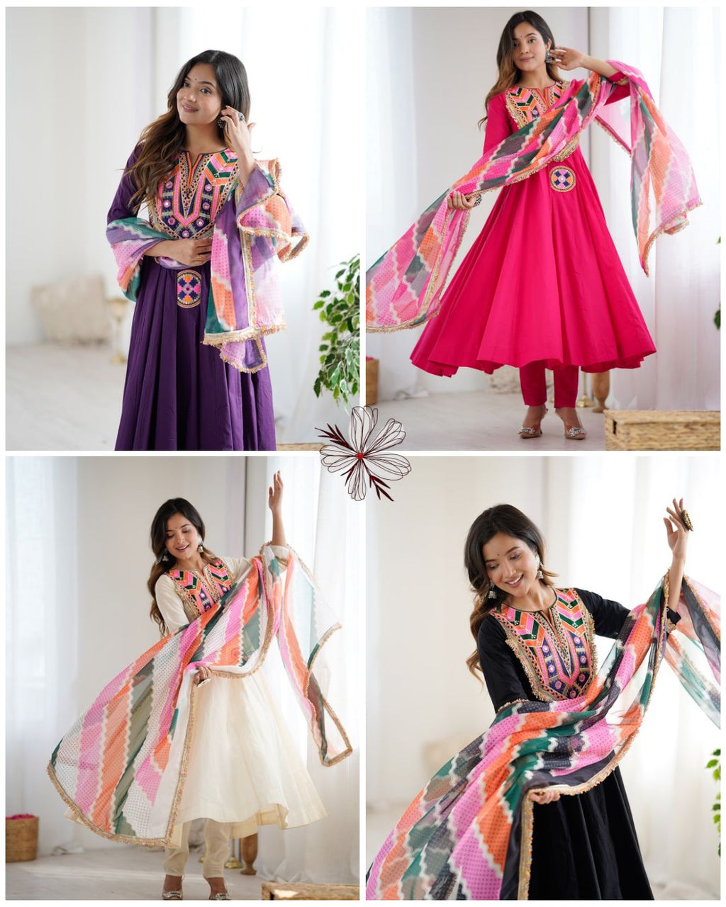 FABLOZ Premium Pure Khadi Cotton Gown with Embroidery Sequence Work With Real Mirror & Pure Khadi Cotton Pant With Digital Print Organza Dupatta