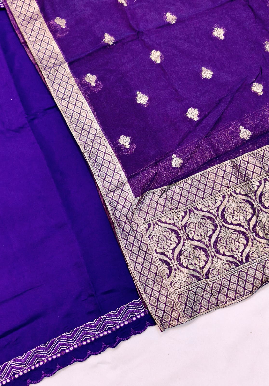 FABLOZ Women's Purple Designer Handwork Kurta Set in Roman Silk with Sequins & Thread Embroidery With Chanderi Jacquard Dupatta