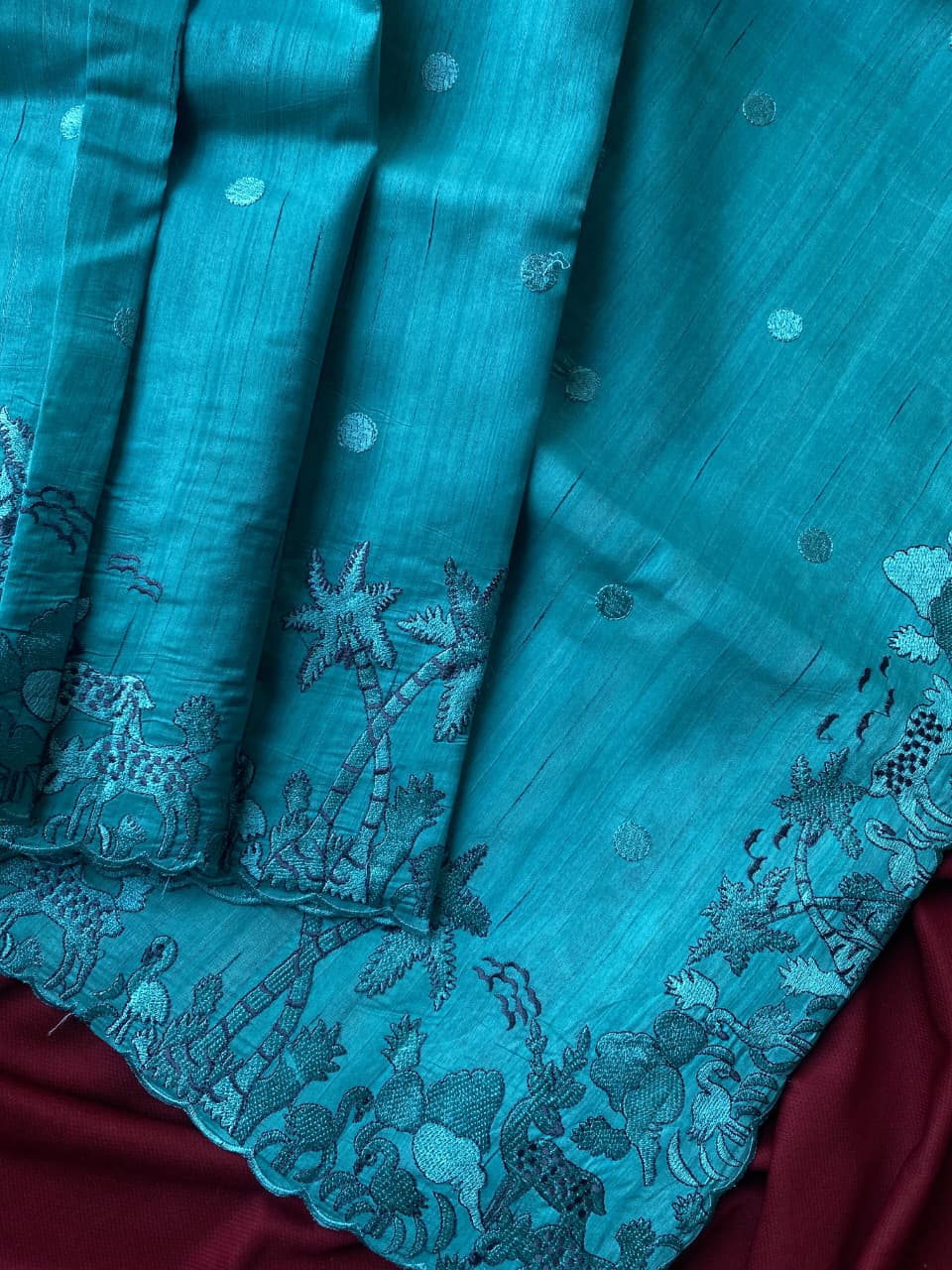 FABLOZ Women's Pure Matka Silk Saree with Multi-Thread Embroidery & Designer Blouse