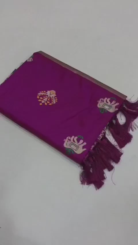 FABLOZ Super Soft Minakari Weaving Lichi Silk Saree with Rich Zari Border & Designer Pallu