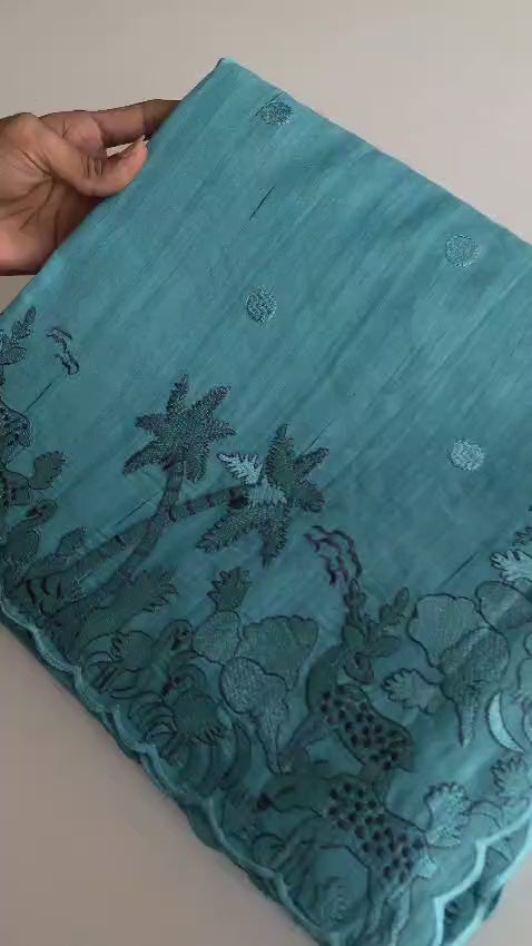 FABLOZ Women's Pure Matka Silk Saree with Multi-Thread Embroidery & Designer Blouse